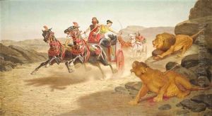 Ashurbanipal And Assur-sharratt At A Lion Hunt by John Alexander Harington Bird