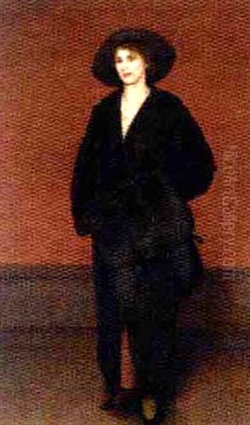 Portrait Of A Lady In A Black Coat And Fur Muff - view 1