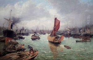 The Thames From London Bridge, Looking Towards St. Pauls by Samuel C. Bird