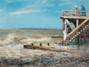 Badbrygga Vid Stranden Av Engelska Kanalen (jetty On The Beach Of The English Channel) by Hugo Birger