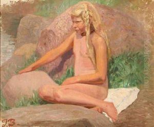 Efter Badet (naked Girl On A Beach - After The Bath) (study For Painting)