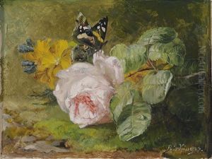 Rosen Und Schmetterling Am Waldboden by Franz Xaver Birkinger