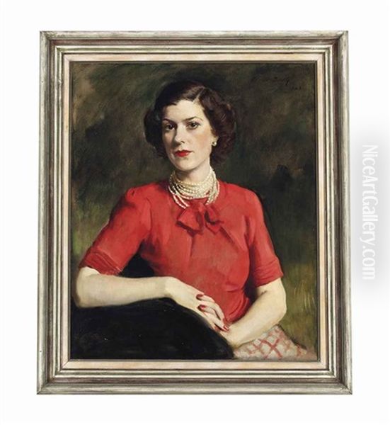 Portrait Of A Lady In A Red Pussy Bow Blouse - view 1