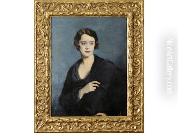 Portrait Of Lady Wearing A Black Shawl - view 1