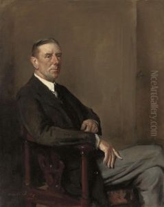 Portrait Of A Gentleman, In A Black Coat And Grey Trousers by Oswald Hornby J. Birley