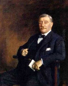 Portrait Of Sir John E. Mitchell In A Blue Suit And Bow Tie by Oswald Hornby J. Birley