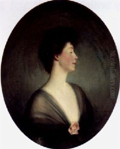 Portrait Of Lady Buchan-hepburn, Half-length, In A Black Dress And Corsage by Oswald Hornby J. Birley