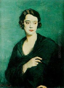 A Portrait, Bust Lenght, Of A Lady Wearing A Black Shawl by Oswald Hornby J. Birley