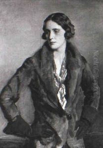 The Lady With The Green Gloves - Portrait Of Lady           Nunburnholme by Oswald Hornby J. Birley