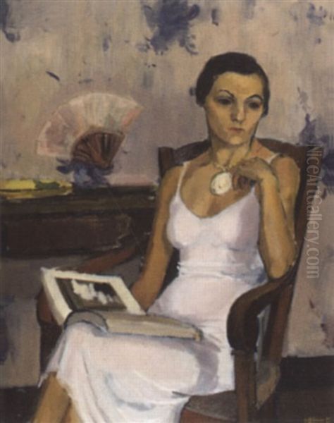 Portrat Einer Frau Mit Aufgeschlagenem Buch - view 1