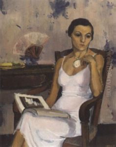 Portrat Einer Frau Mit Aufgeschlagenem Buch by Max Birrer