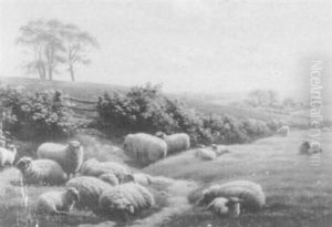 Sheep With Lambs In A Meadow by Henry Birtles