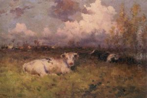 Cows In A Pastoral Landscape by Henry Singlewood Bisbing