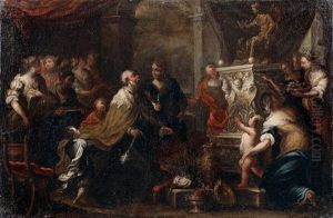 Salomon Sacrifiant Aux Idoles, Moise Sauve Des Eaux (pair) by Bartolomeo Biscaino