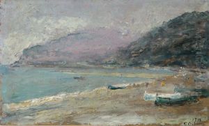 Barche Sulla Spiaggia by Cesare Biscarra