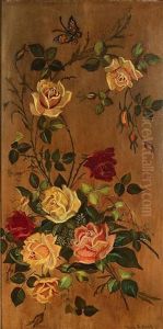 Butterfly And Roses by Franz Arthur Bischoff