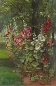 Hollyhocks, Still Life by Franz Arthur Bischoff