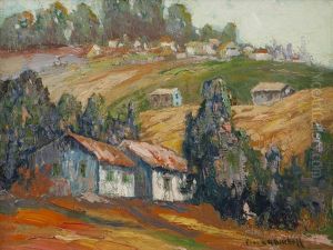 Houses In A Rolling Hill Landscape by Franz Arthur Bischoff