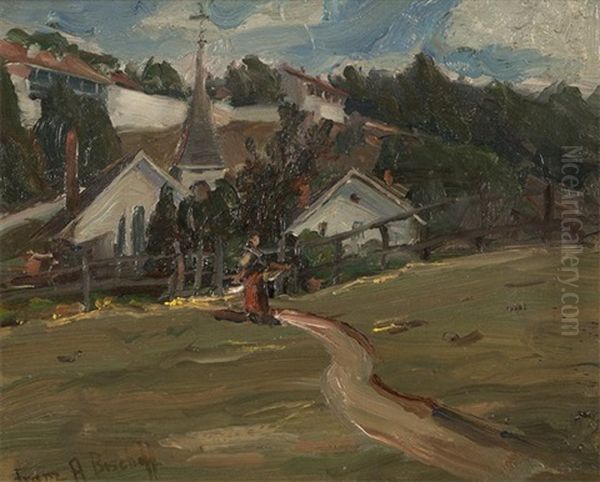 Woman On A Path Through A Normandy Village - view 1