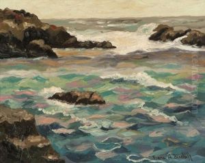 Rocky Coastal With Waves by Franz Arthur Bischoff