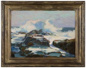 Rocky Coastal With Crashing Surf by Franz Arthur Bischoff
