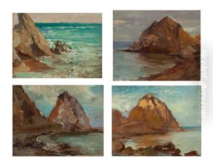 Sketches Of Sugar Loaf Point (avalon Harbor), Catalina Island, California (4 Works) by Franz Arthur Bischoff