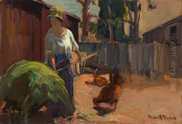 The Artist's Wife With A Hay Cart And Chickens - view 1