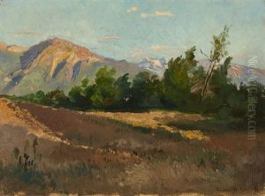 Sunlit Mountains And California Landscape by Franz Arthur Bischoff