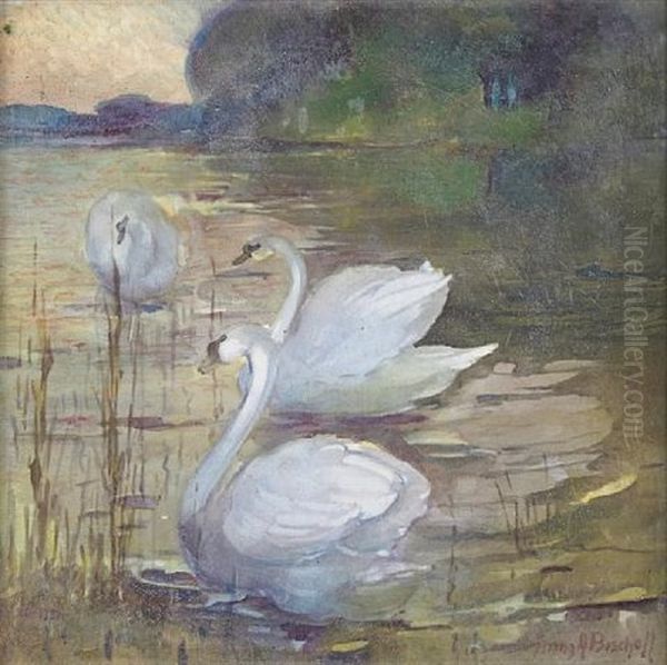 Three Swans By A Lake - view 1
