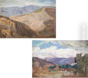 Hilly Landscape (+ Cloudy Day; 2 Works) by Franz Arthur Bischoff