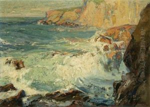 Surf Breaking Over Rocks by Franz Arthur Bischoff