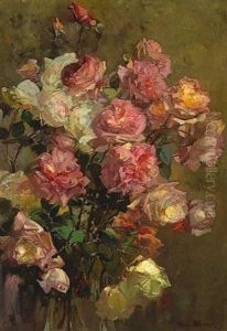 A Glass Vase Full Of Roses by Franz Arthur Bischoff