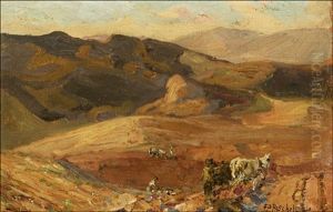 Farmers Plowing A Field