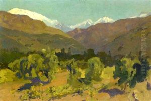 View Of A Snow-covered Mountain Range by Franz Arthur Bischoff