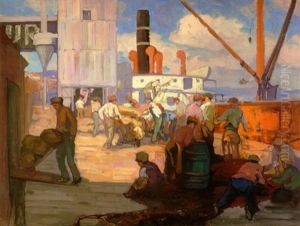 The Docks At San Pedro by Franz Arthur Bischoff