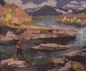 California Rocky Coastal Landscape by Franz Arthur Bischoff
