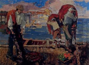 Fishermen At San Pedro by Franz Arthur Bischoff