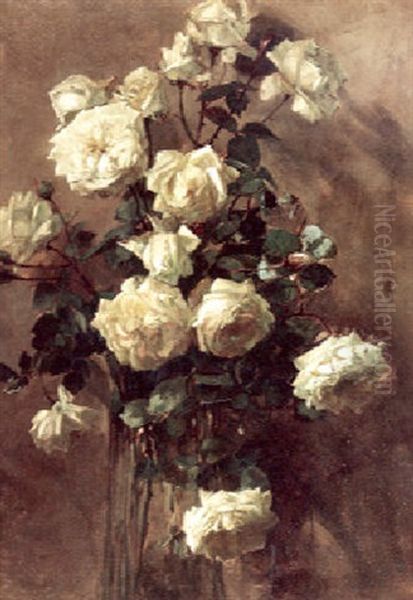 White Roses In A Glass Vase - view 1