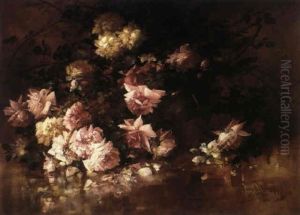 Still Life With Pink And Yellow Roses by Franz Arthur Bischoff