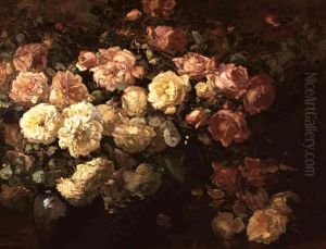 Still Life With White And Pink Roses by Franz Arthur Bischoff