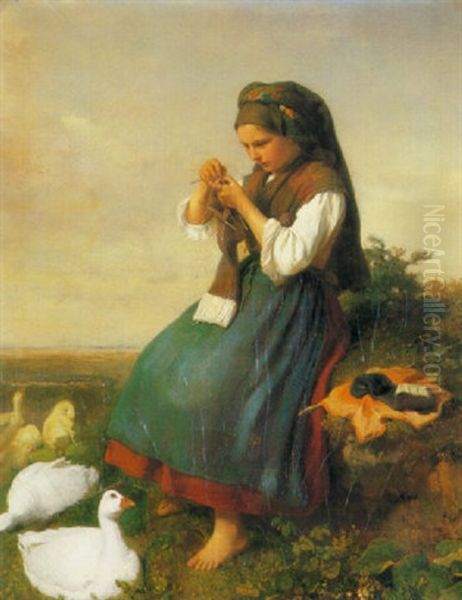 Girl Crocheting - view 1