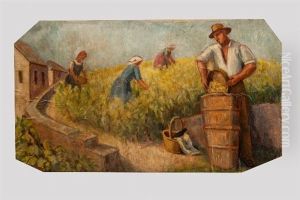 Vigneron Appuye Sur Son Fossoir