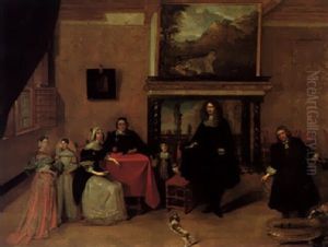 Portrait Of A Family In An Elegant Interior Positioned Before An Elaborate Mantelpiece by Charles Emmanuel Biset