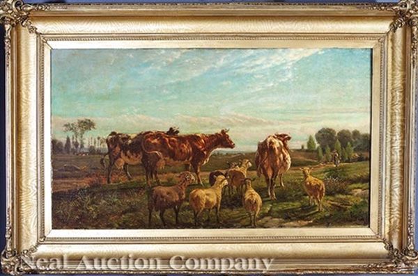 Cattle And Sheep In A French Landscape - view 1