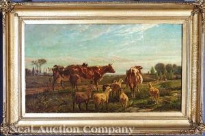 Cattle And Sheep In A French Landscape by Henry Collins Bisham