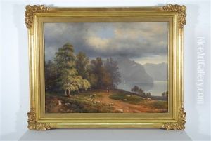 Lago Lombardo Con Figure Lungo Il Sentiero