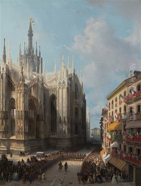 Veduta Del Fianco Settentrionale Del Duomo Di Milano; Ritorno Dal Te Deum La Mattina Del 9 Giugno 1859 - view 1