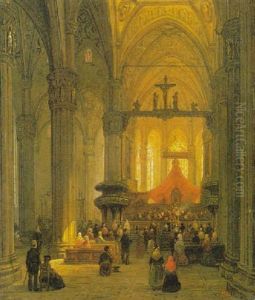 Interno Di Chiesa Con Fedeli by Luigi Bisi