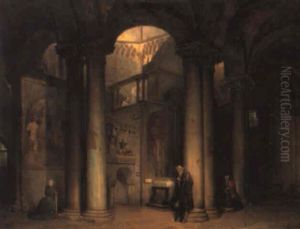 Interno Di Chiesa Con Figure In Preghiera by Luigi Bisi