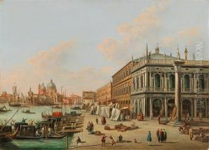 The Molo By The Biblioteca Marciana Facing The Entrance Of The Canal Grande by Giuseppe Bernardino Bison